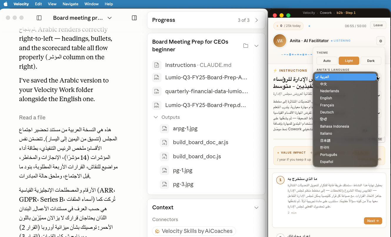 Anita language selector, coaching in the learner's own language